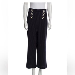 Veronica Beard Navy Striped Wide Leg Pants